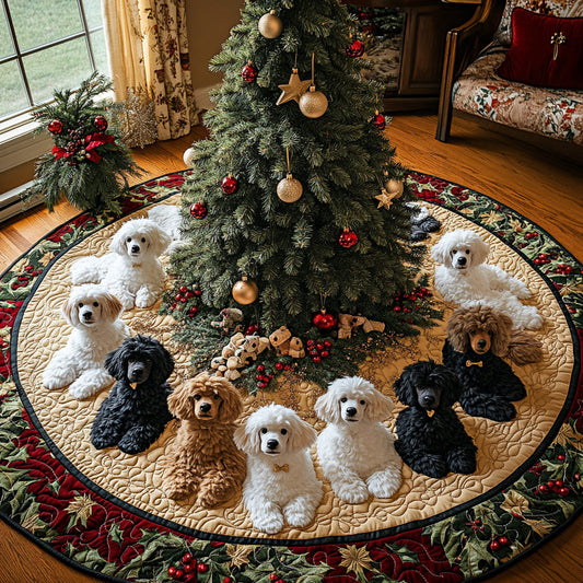 Snowy Poodle Glow Quilted Christmas Tree Skirt NCU0DV8084