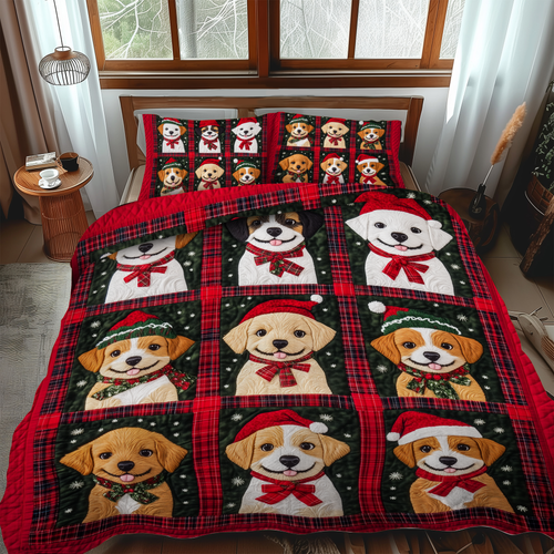 Snowy Puppy Cuddles 3-Piece Quilted Bedding Set NCU0VL630