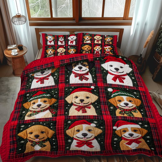 Snowy Puppy Cuddles 3-Piece Quilted Bedding Set NCU0VL630