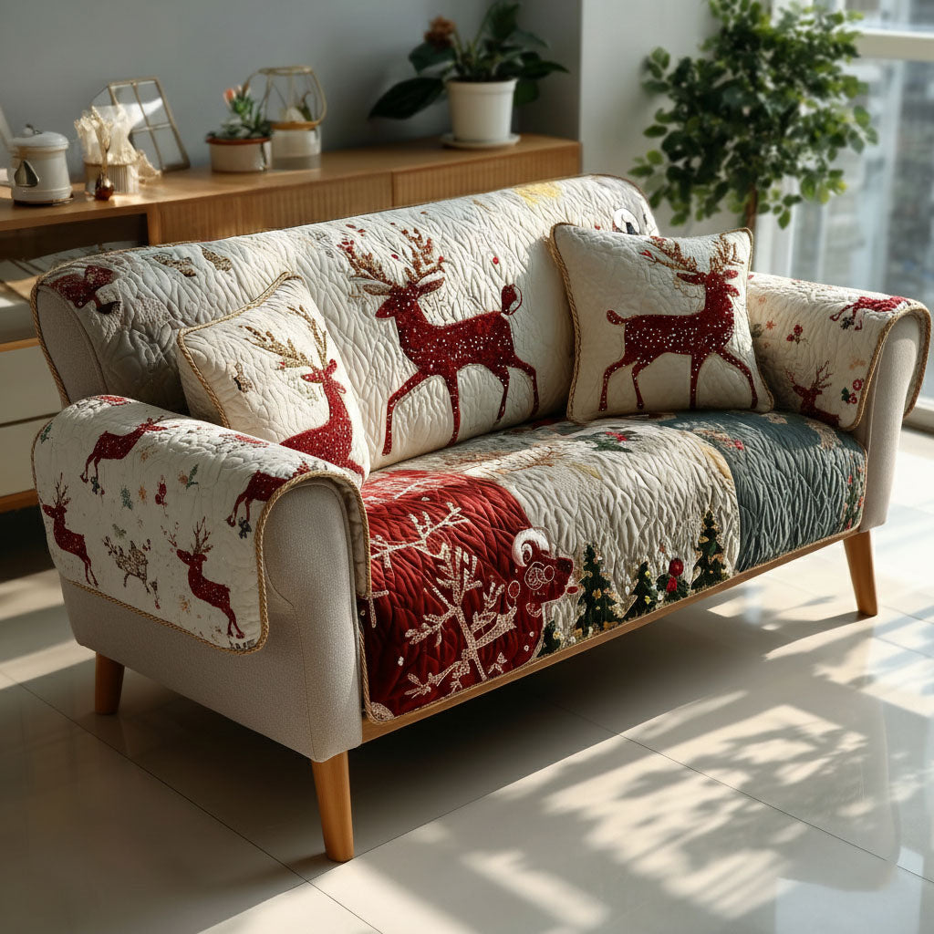 Snowy Reindeer Fantasy Quilted Sofa Cover NCU0PT10562