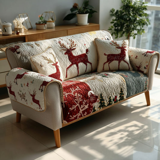Snowy Reindeer Fantasy Quilted Sofa Cover NCU0PT10562
