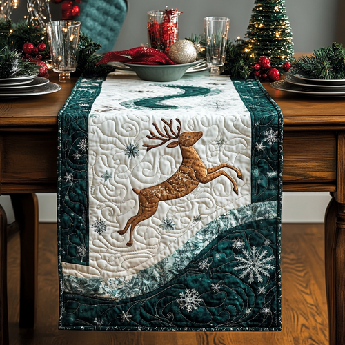 Snowy Reindeer Quilted Table Runner NCU0TL1563