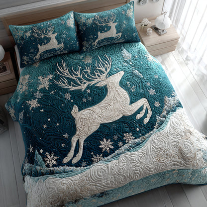 Snowy Reindeer Spirit 3-Piece Quilted Bedding Set NCU0HH344