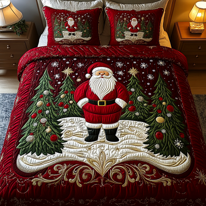 Snowy Santa 3-Piece Quilted Bedding Set NCU0VH520