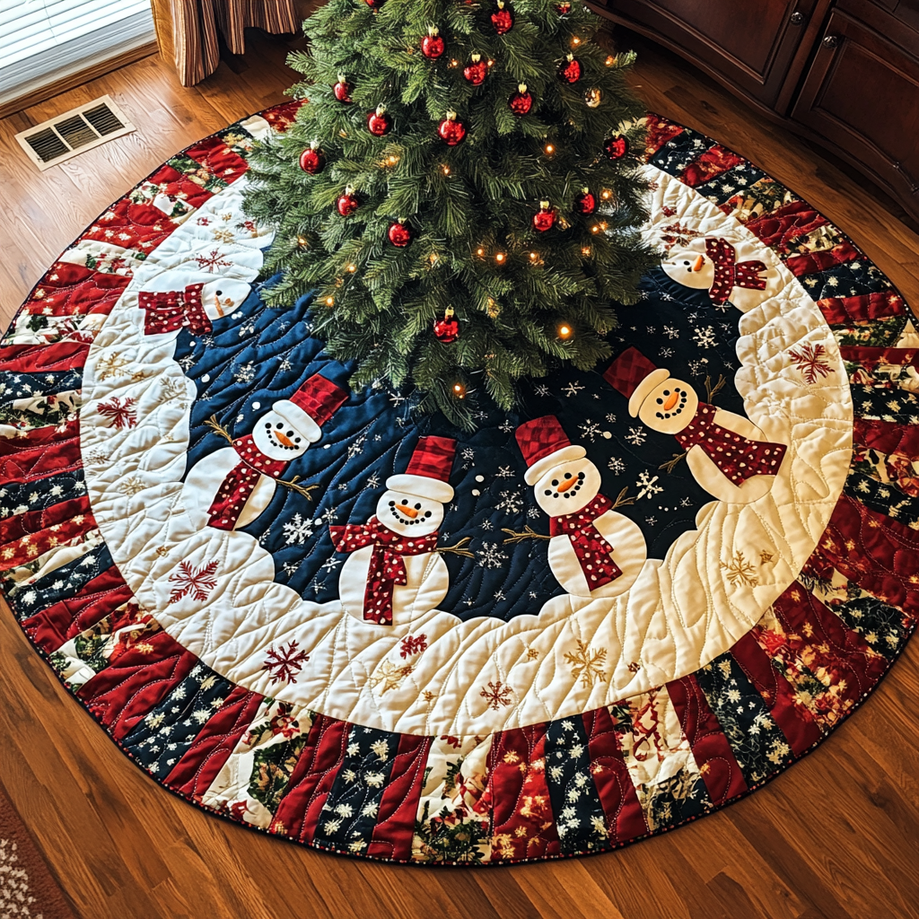 Snowy Sentinel Christmas Quilted Tree Skirt NCU0DK1369