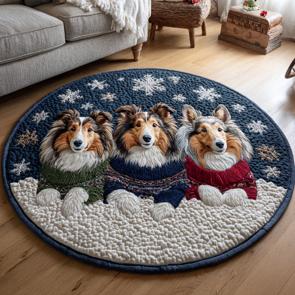 Snowy Shetland Sheepdog Quilted Round Mat NCU0HH1307