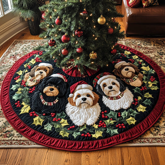 Snowy Shih Tzu Christmas Quilted Tree Skirt NCU0DV8235