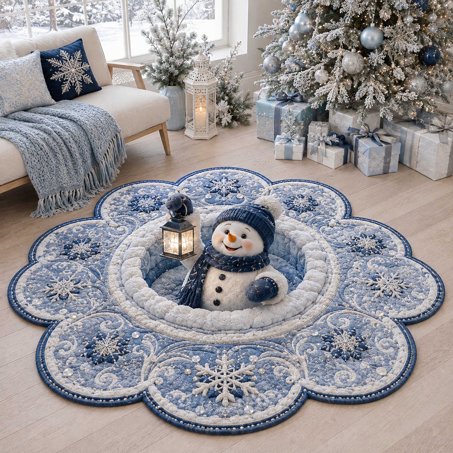 Snowy Snowman Custom Shape Area Rug NCU0TD3156
