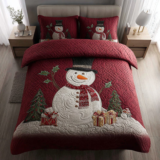 Snowy Snowman Gift 3-Piece Quilted Bedding Set NCU0HH354