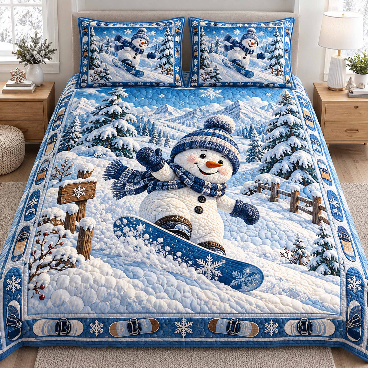 Snowy Snowmen 3-Piece Quilted Bedding Set NCU0TD3205