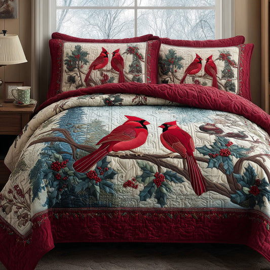 Snowy Songbirds 3-Piece Quilted Bedding Set NCU0DV7378