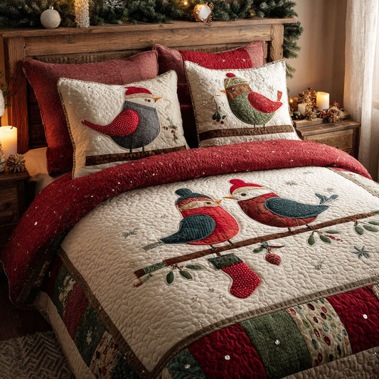 Snowy Songbirds 3-Piece Quilted Bedding Set NCU0TV215