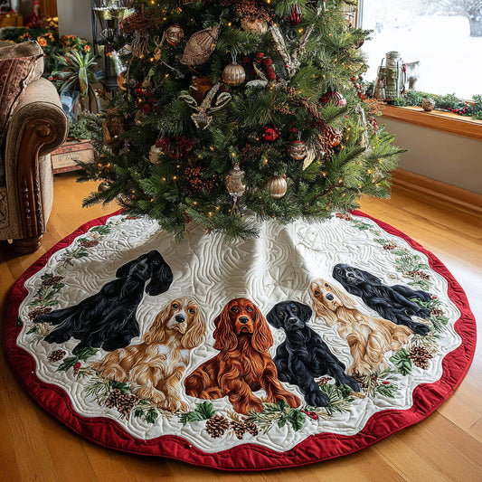 Snowy Spaniel Glow Christmas Quilted Tree Skirt NCU0DV8201
