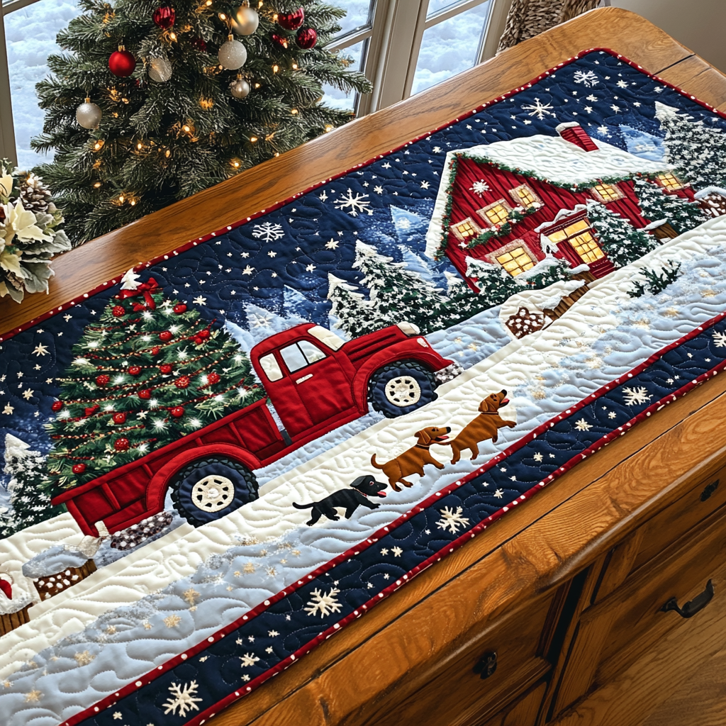 Snowy Tail Waggers Quilted Table Runner NCU0DK1457