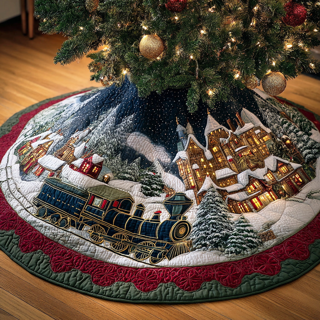 Snowy Track Journey Christmas Quilted Tree Skirt NCU0TD1365