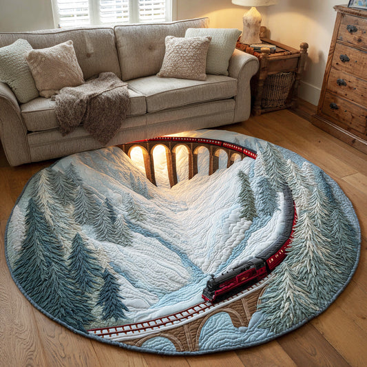 Snowy Train Trail Quilted Round Mat NCU0TD1660