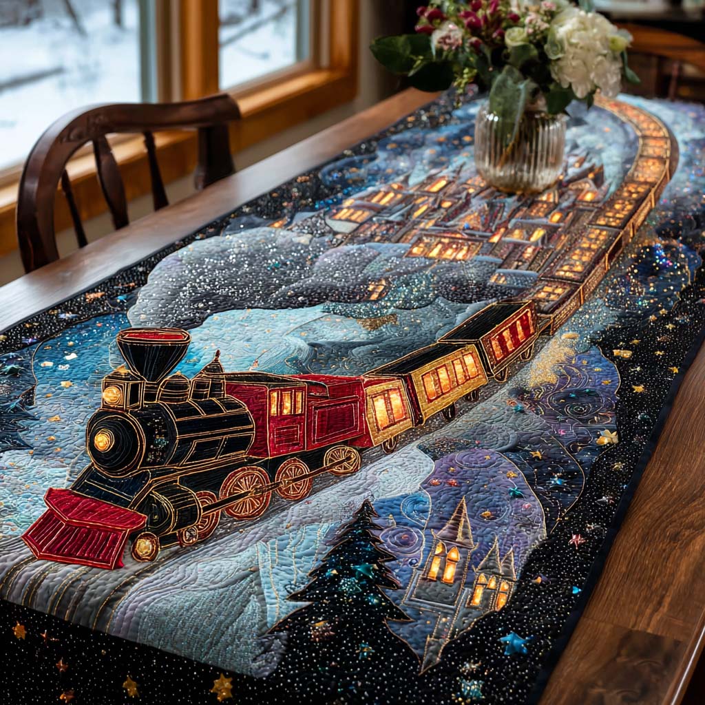 Snowy Train Voyage Quilted Table Runner NCU0NT11312