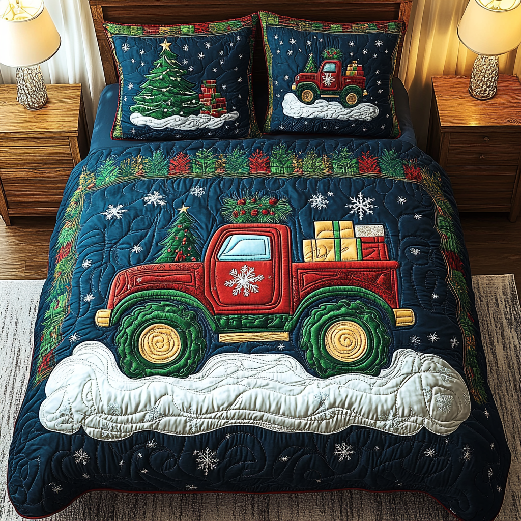 Snowy Truck Escape 3-Piece Quilted Bedding Set NCU0TL2251
