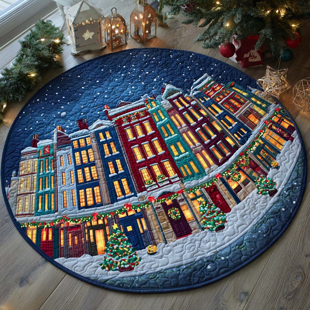 Snowy Village Night Quilted Round Mat NCU0XD316