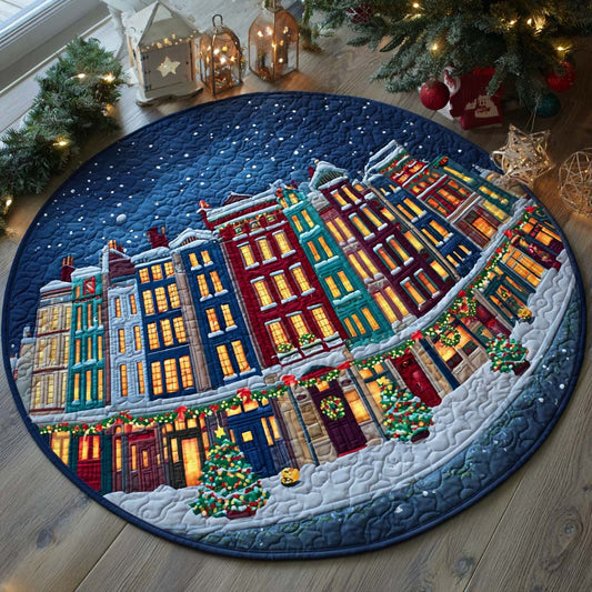 Snowy Village Night Quilted Round Mat NCU0XD316