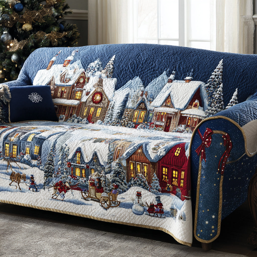 Snowy Village Quilted Sofa Cover NCU0DV8354