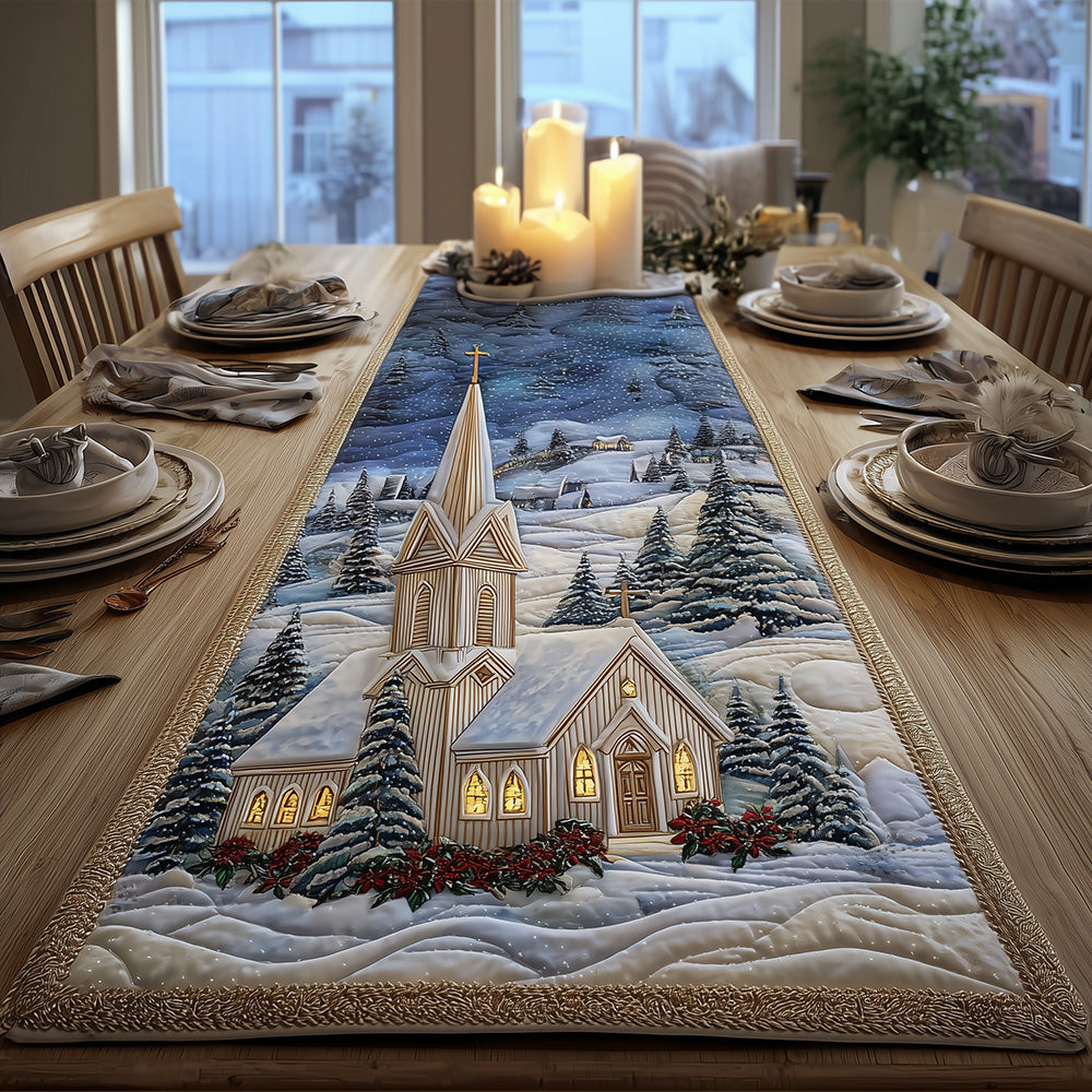 Snowy Warm Light Quilted Table Runner NCU0TH3889