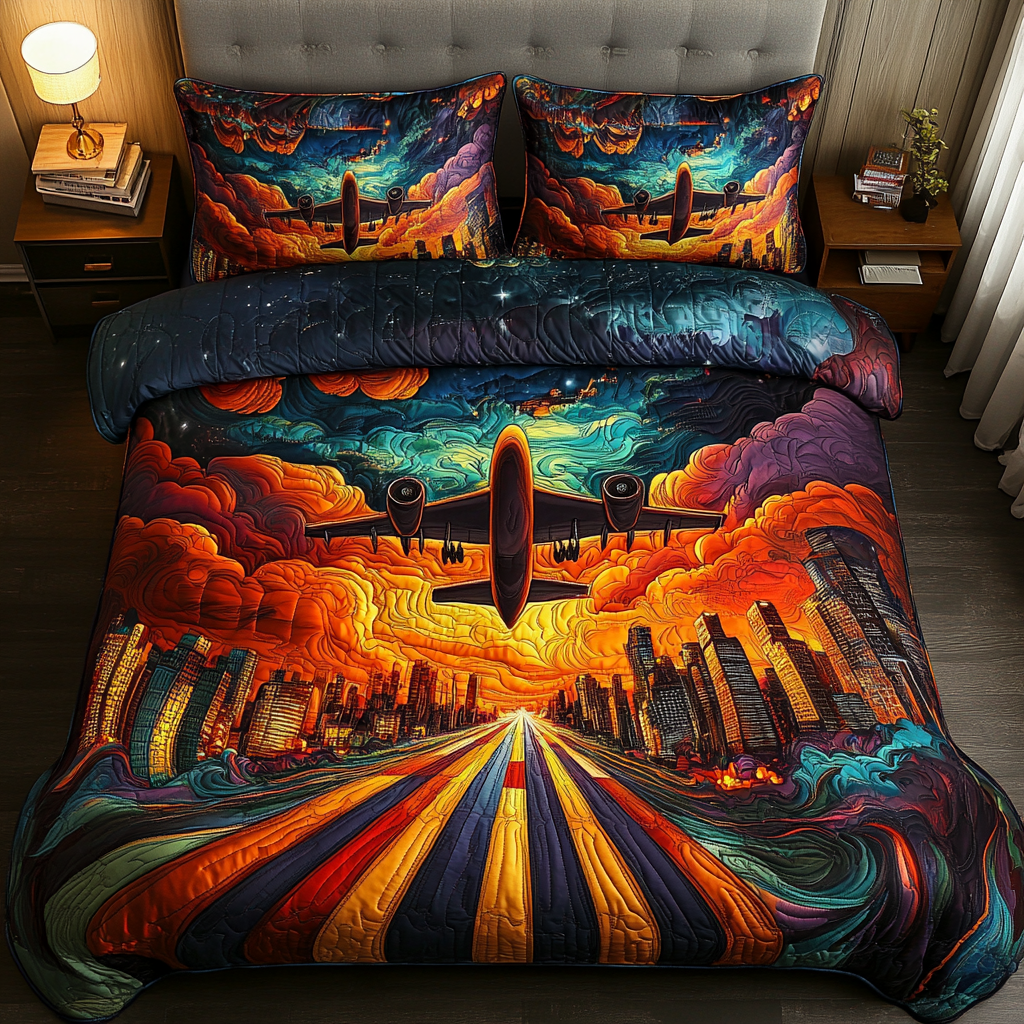 Soaring Airplane 3-Piece Quilted Bedding Set NCU0DK7863