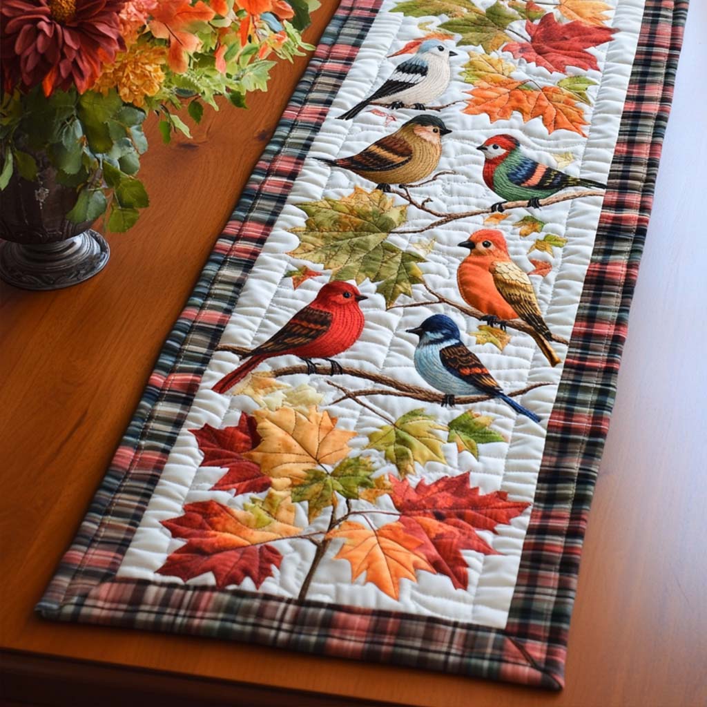 Soft Bird Whispers Quilted Table Runner NCU0NT8783