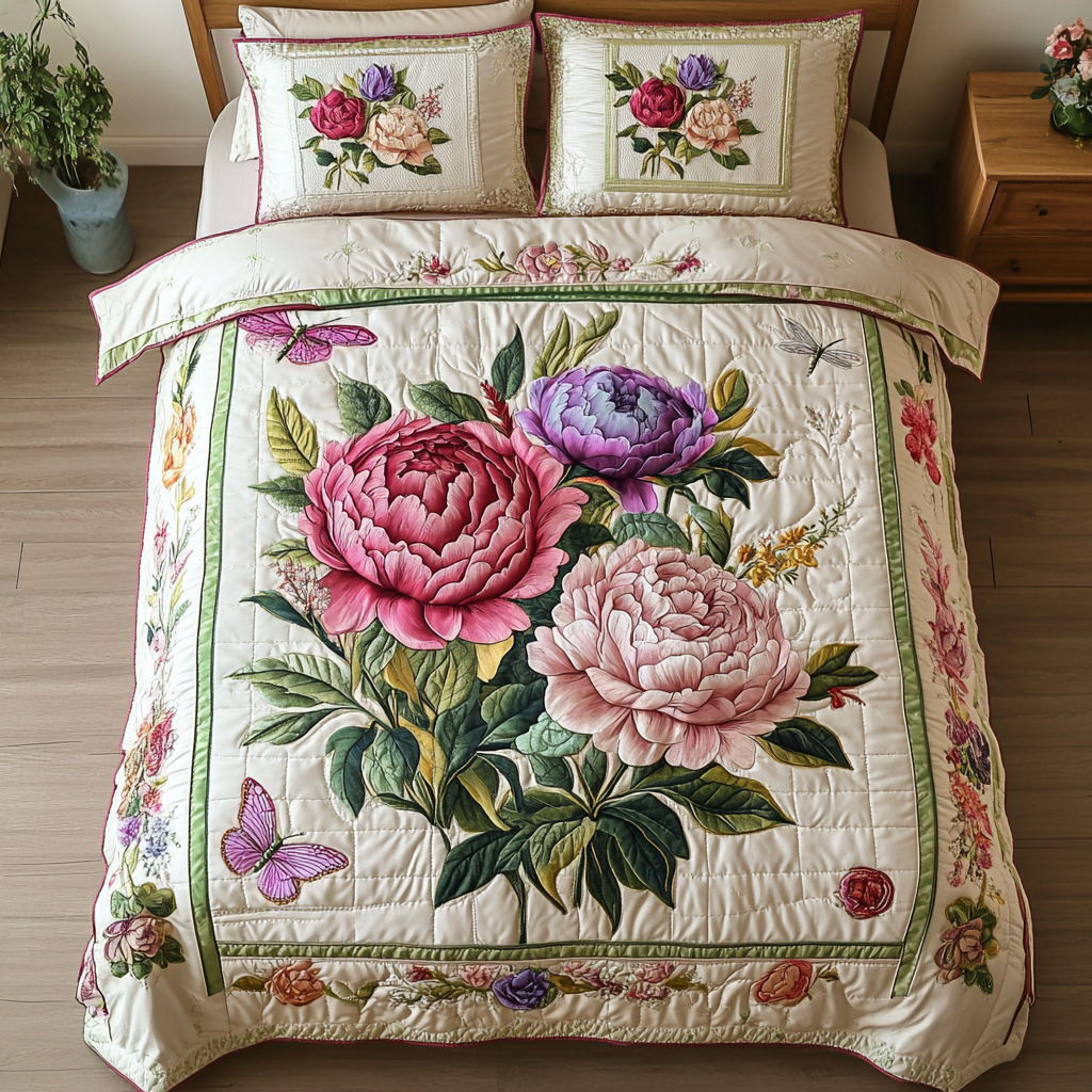 Soft Blossom 3-Piece Quilted Bedding Set NCU0VH4829