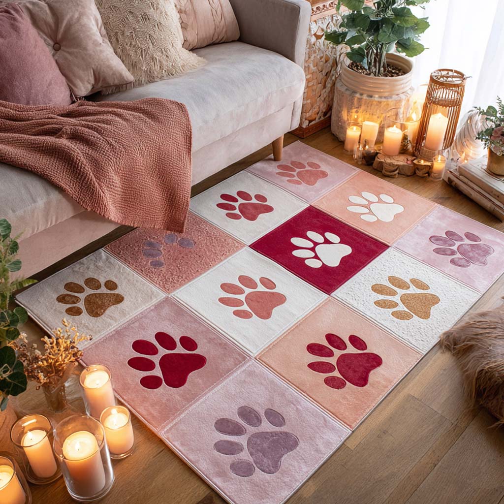 Soft Blush Paw Area Rug NCU0XD2195