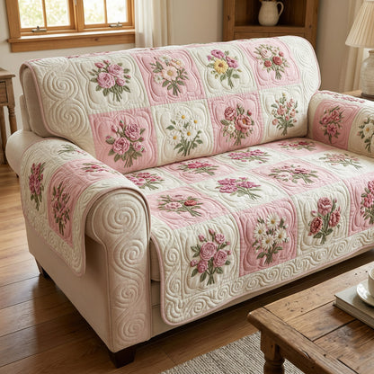 Soft Garden Pink Quilted Sofa Cover NCU0TV1674