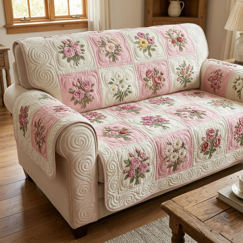 Soft Garden Pink Quilted Sofa Cover NCU0TV1674
