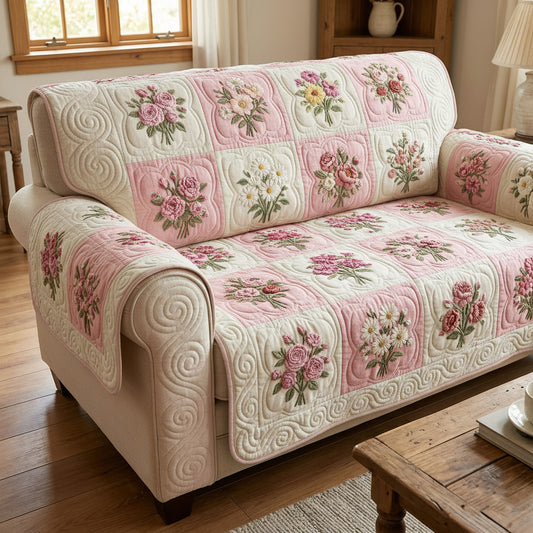 Soft Garden Pink Quilted Sofa Cover NCU0TV1674