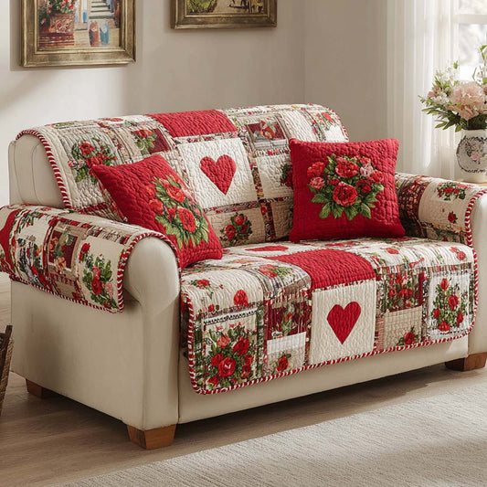 Soft Linen Heart Cottage Quilted Sofa Cover NCU0XD2244