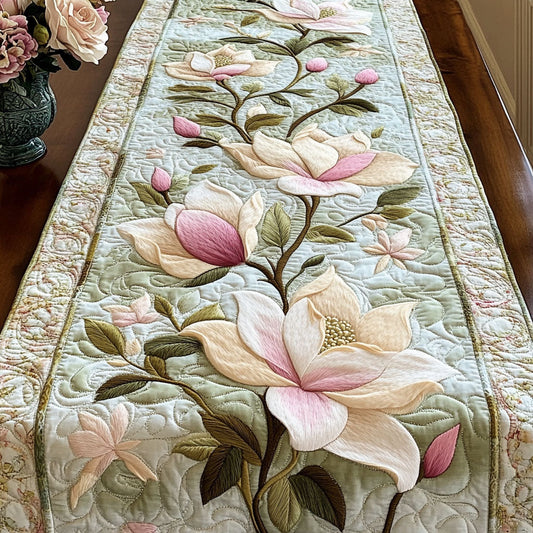 Soft Magnolia Petals Quilted Table Runner NCU0NT3701
