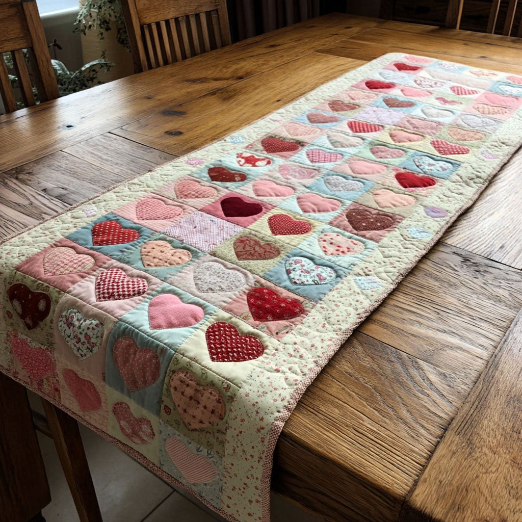 Soft Pastel Hearts Quilted Table Runner NCU0TV1490