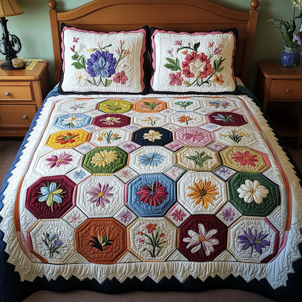 Soft Petals 3-Piece Quilted Bedding Set NCU0VL2494