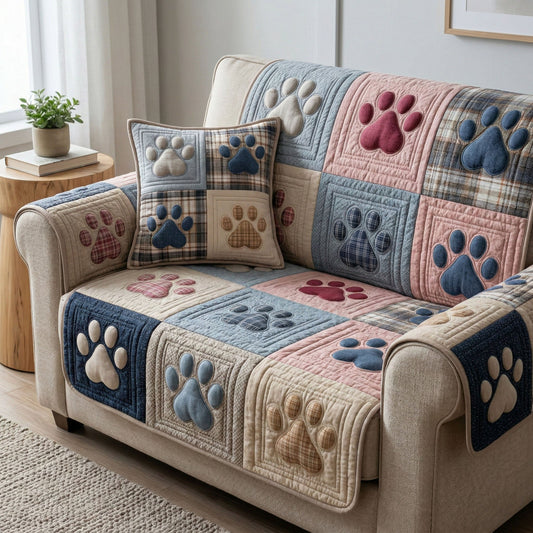 Soft Plaid Paw Quilted Sofa Cover NCU0NT12424