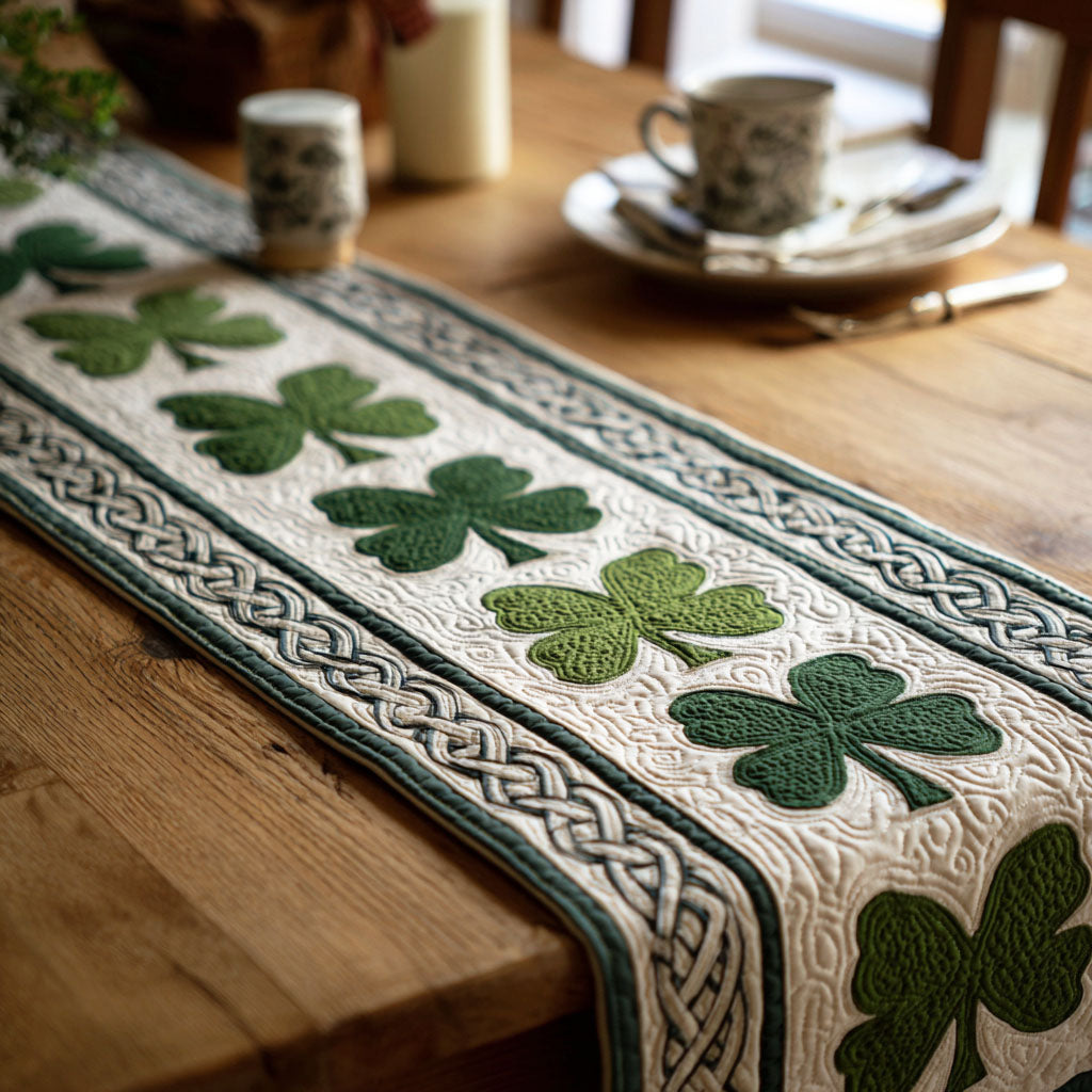 Soft Shamrock Linen Quilted Table Runner NCU0TV1509