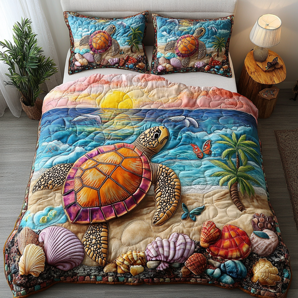 Solitary Turtle 3-Piece Quilted Bedding Set NCU0DK8438