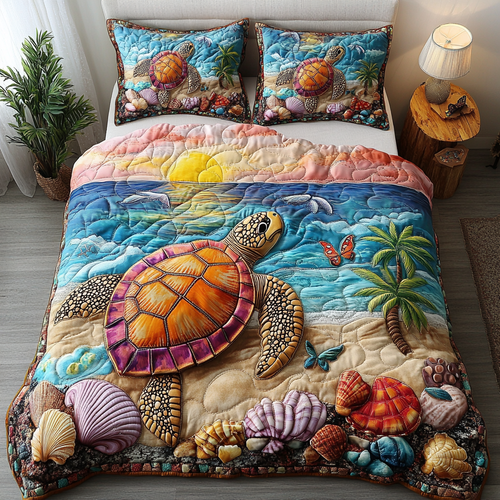 Solitary Turtle 3-Piece Quilted Bedding Set NCU0DK8438