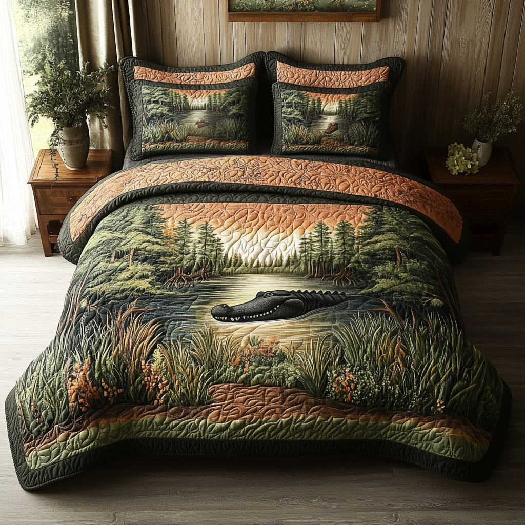 Alligator 3-Piece Quilted Bedding Set NCU0VT153