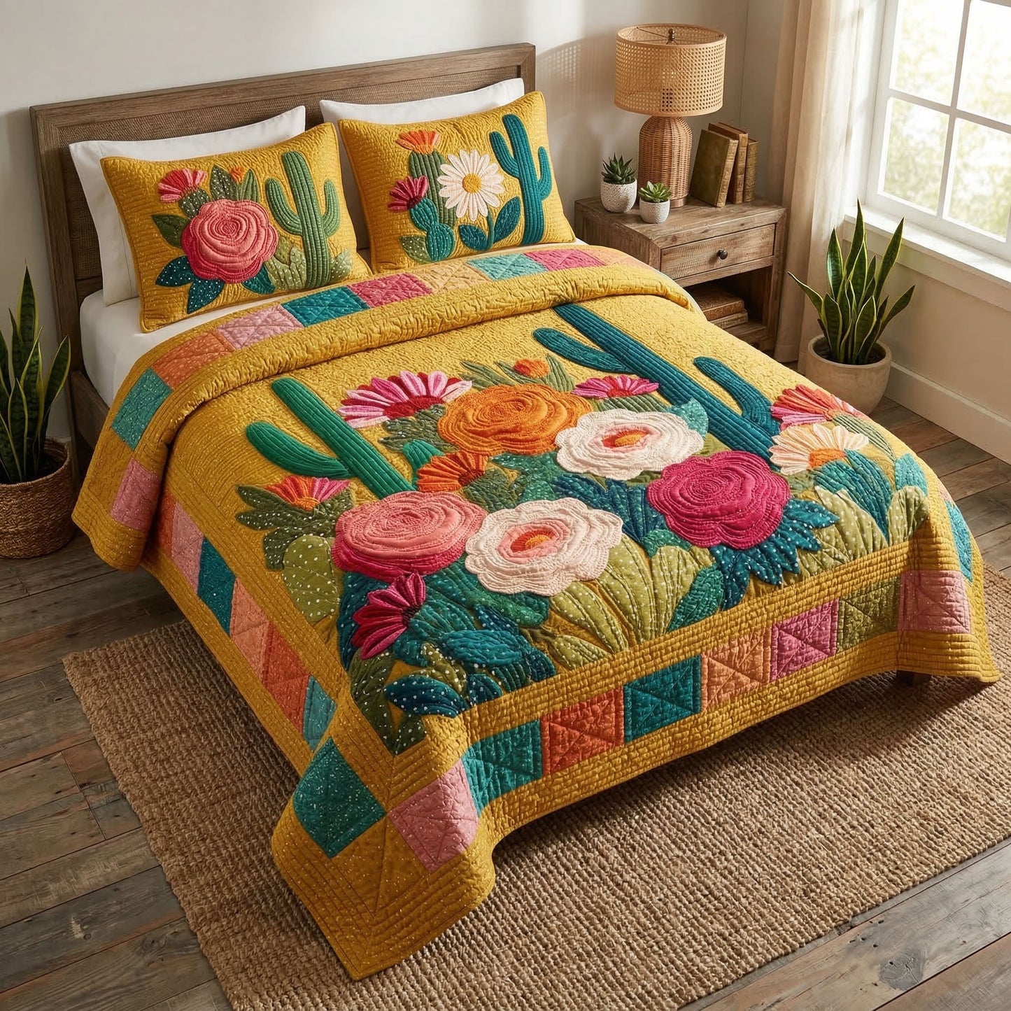 Southwest Cactus 3-Piece Quilted Bedding Set NCU0NT12589