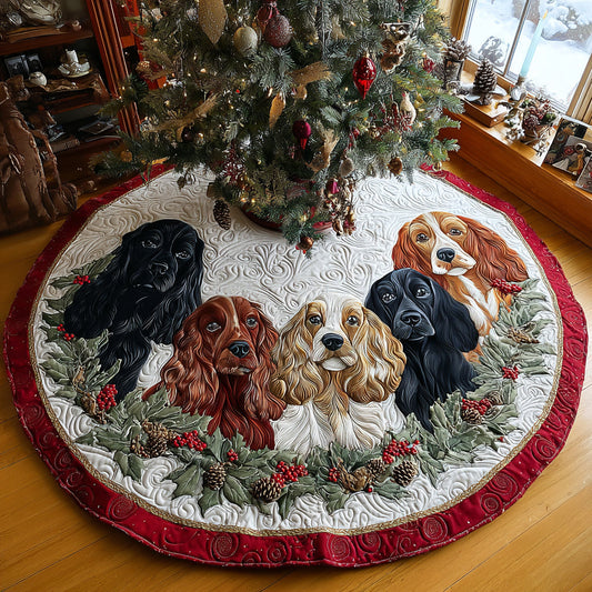 Spaniel by the Fire Christmas Quilted Tree Skirt NCU0DV8204