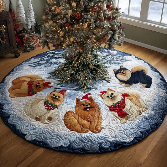 Sparkling Pom Joy Christmas Quilted Tree Skirt NCU0DV8186