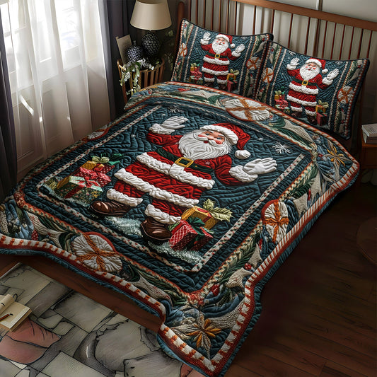 Sparkling Snowy Santa 3-Piece Quilted Bedding Set NCU0PT2119
