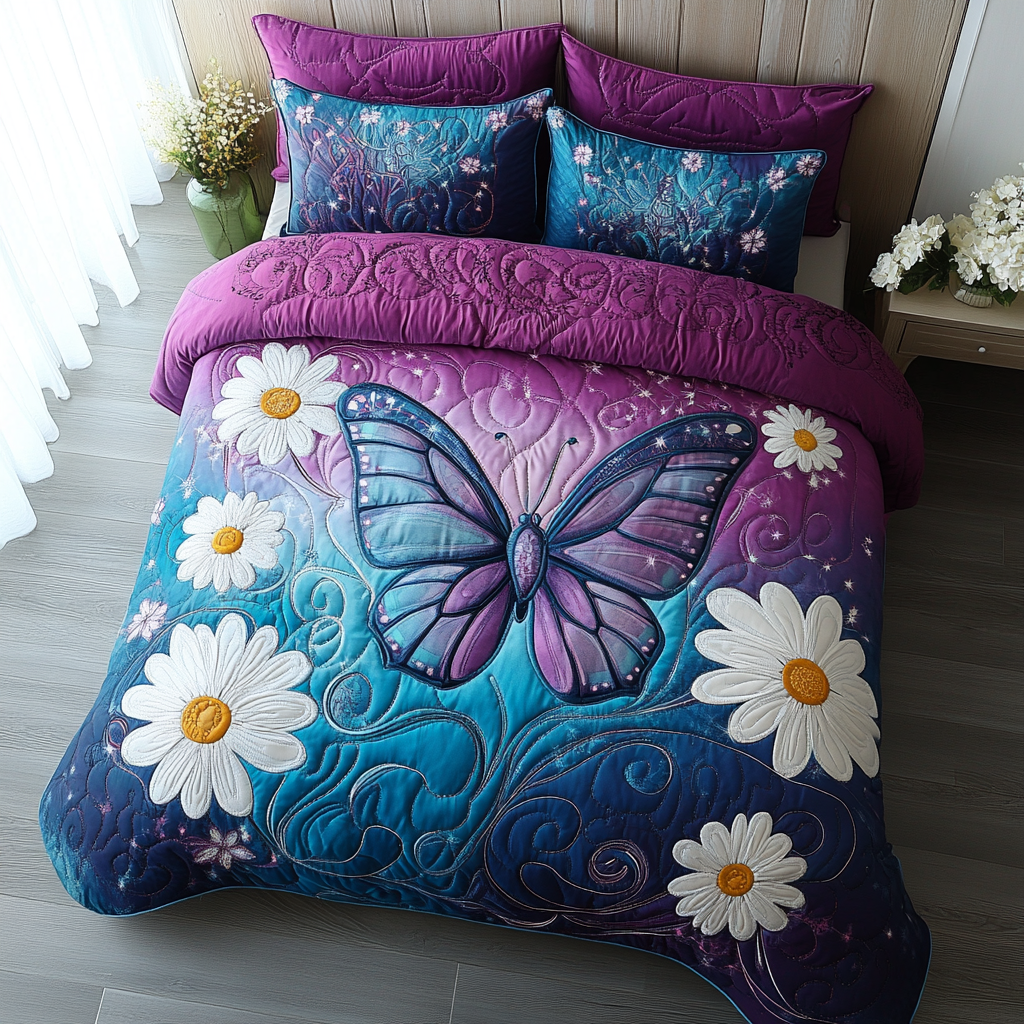 Sparkling Wings 3-Piece Quilted Bedding Set NCU0DV4874