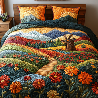 Spinning in the Breeze 3-Piece Quilted Bedding Set NCU0DV4393