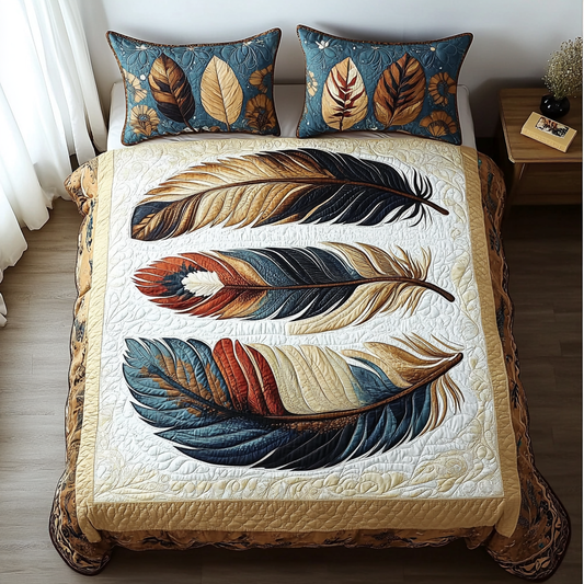 Spirit Feather 3-Piece Quilted Bedding Set NCU0DV4283