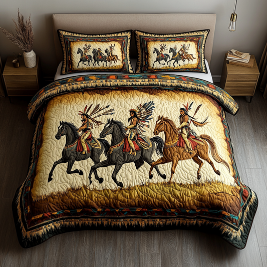 Spirit Riders Quilt 3-Piece Quilted Bedding Set NCU0DV4281